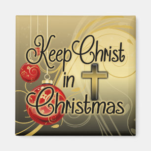 Aimant Maintenez le Christ dans Noël, or/chrétien rouge