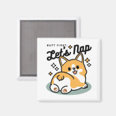 Aimant Mais d'abord, Nappons - mignon Caricature à bouton (Recto/Verso)