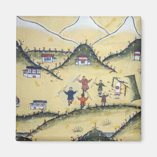 Aimant Maison bhoutanaise avec peintures au tir à l'arc - (Devant)