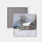 Aimant Maison de campagne à Dusk en hiver (Recto/Verso)