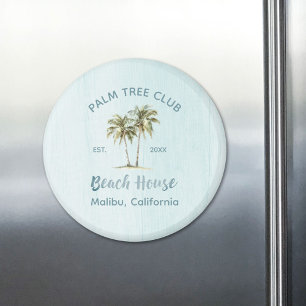 Aimant Maison de plage aux palmiers en bois bleu clair