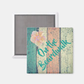 Aimant Maison de plage en bois peint côté océan rayé (Recto/Verso)