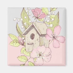 Aimant Maison d'oiseau Floral bloc de couleur