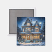 Aimant Maison éclairée le soir de Noël (Recto/Verso)