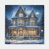 Aimant Maison éclairée le soir de Noël (Devant)