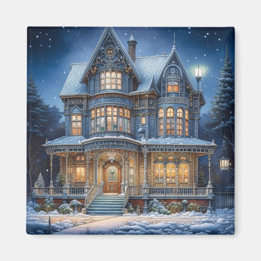 Aimant Maison éclairée le soir de Noël (Devant)