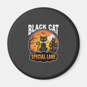 Aimant Maison Hantée Chat Noir Halloween Design Lune