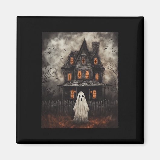 Aimant Maison Hantée Ghost Midnight Halloween Ghost Spook (Devant)