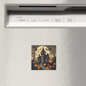 Aimant Maison Hantée Halloween vintage, Citrouilles, chau (In Situ (Lave-vaisselle))