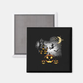 Aimant Maison hantée - Sorcière volante - Jack-o'-lantern (Recto/Verso)