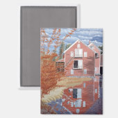 Aimant Maison rose en automne (Recto/Verso)