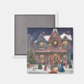 Aimant Maison victorienne, Mesdames, Enfants le soir de N (Recto/Verso)