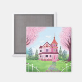 Aimant Maison victorienne rose & Fleur de cerisier (Recto/Verso)