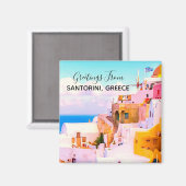Aimant Maisons colorées Oia Santorin, Grèce Photographie  (Recto/Verso)