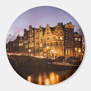 Aimant Maisons de canal d'Amsterdam à l'aimant rond de