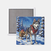 Aimant Majestic Siberian Husky Pulling Christmas Sled (Recto/Verso)