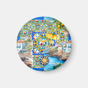 Aimant Majolica, citron, carreaux siciliens,