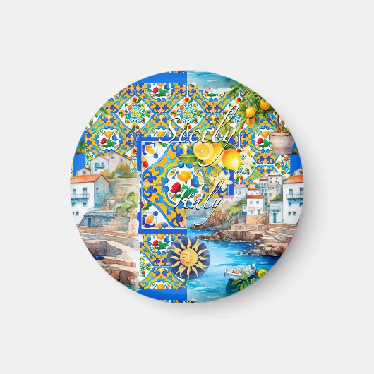 Aimant Majolica, citron, carreaux siciliens, (Devant)