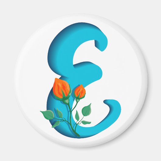 Aimant Majuscule E monogramme floral (Devant)