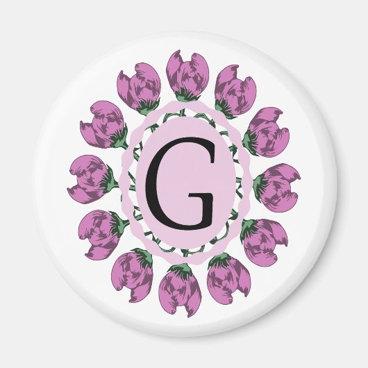 Aimant Majuscule G monogramme floral (Devant)