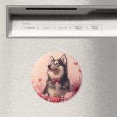 Aimant Malamute d'Alaska avec des roses - Saint-Valentin  (In Situ (Lave-vaisselle))