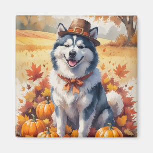Aimant Malamute d'Alaska dans l'art de Thanksgiving aux f