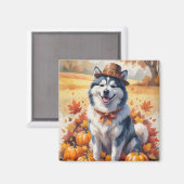 Aimant Malamute d'Alaska en automne quitte Thanksgiving A (Recto/Verso)