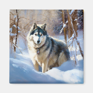 Aimant Malamute d'Alaska Qu'il neige Noël