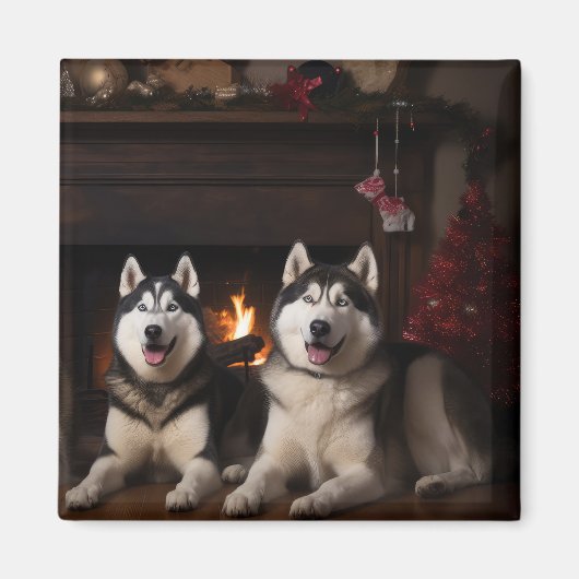 Aimant Malamute en Alaska près de la cheminée Noël (Devant)