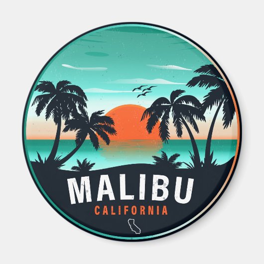 Aimant Malibu California Retro Sunset Tropical Souvenirs (Devant)