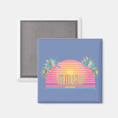Aimant Malibu, Californie, Palm Trees Sun Graphic Cool (Recto/Verso)
