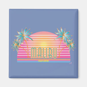 Aimant Malibu, Californie, Palm Trees Sun Graphic Cool