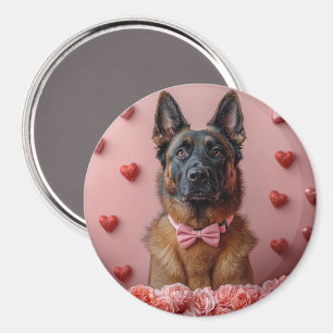 Aimant Malinois belge avec Rose - Saint Valentin