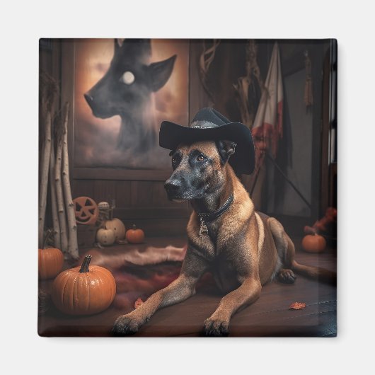 Aimant Malinois Belge Citrouilles Halloween Épouvantable (Devant)