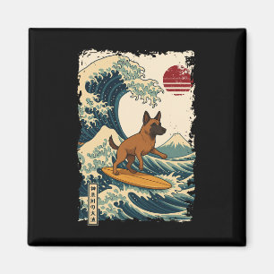 Aimant Malinois belge surfant sur la vague japonaise de K