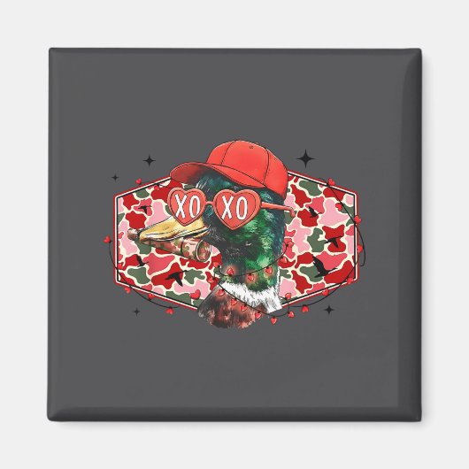 Aimant Mallard Duck Camouflage Happy Valentine's Day Hunt (Devant)