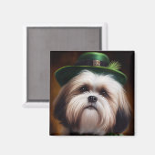 Aimant Malti Tzu Chien en Robe de la Saint Patrick (Recto/Verso)
