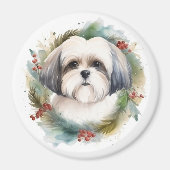Aimant Malti Tzu Christmas Wreath Festive Pup (Devant)