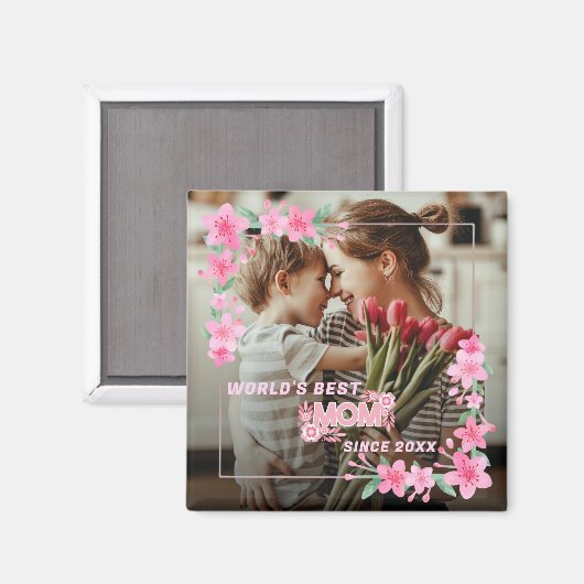 Aimant Maman 1 photo moderne élégante rose poupée mère jo (Recto/Verso)