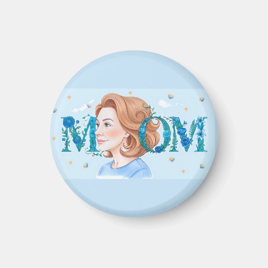 Aimant Maman aux fleurs bleues (Devant)