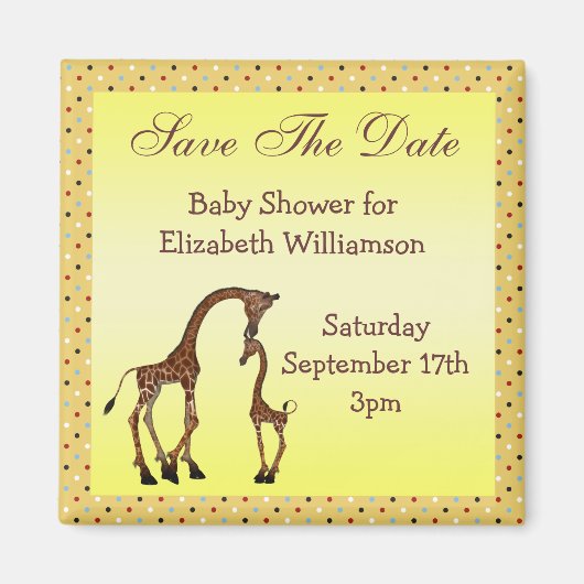 Aimant Maman & Baby Giraffe Save the Date Baby shower (Devant)