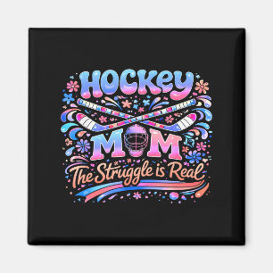 Aimant Maman de hockey rose bleu rétro 70s groovy vintage
