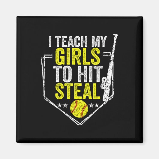 Aimant Maman de softball drôle j'apprends à mes filles à (Devant)