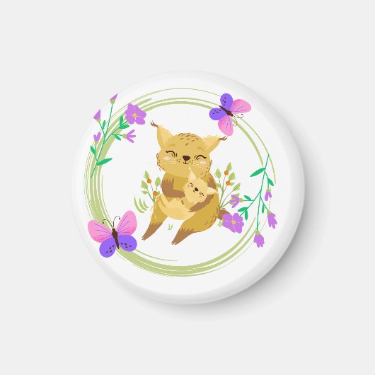 Aimant Maman et bébé lynx/sauvage (Devant)