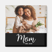 Aimant Maman Etabli Blanc Script Photo Cadeau Simple Amus (Devant)