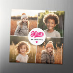 Aimant Maman nous t'aimons coeur mère photo de jour<br><div class="desc">Magnet avec quatre photos personnalisées et le texte "Maman,  on t'aime" avec un coeur rose chaud ci-dessous.</div>