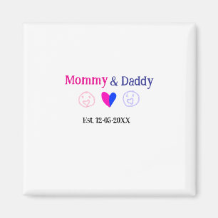 Aimant Maman & Papa nouveaux parents ajouter nom date cœu