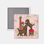 Aimant Maman's Chocolate Lab Puppy Duo (Recto/Verso)