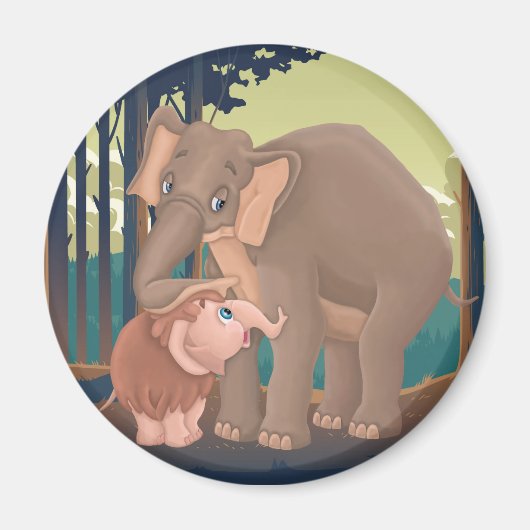 Aimant Mammoth bébé avec sa maman adoptive éléphante (Devant)