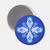 Aimant Mandala à quatre points - orchidée, bleu et cobalt (Recto/Verso)